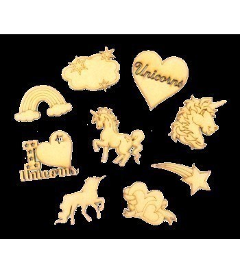 Laser Cut Unicorn Themed Pack of 9 Shapes